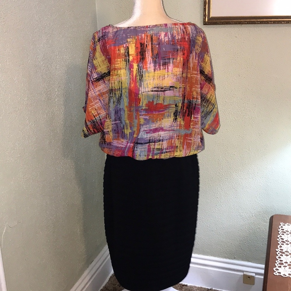 🦋 London Times Colorful Abstract Print & Black Dress, size 14 - Picture 6 of 8